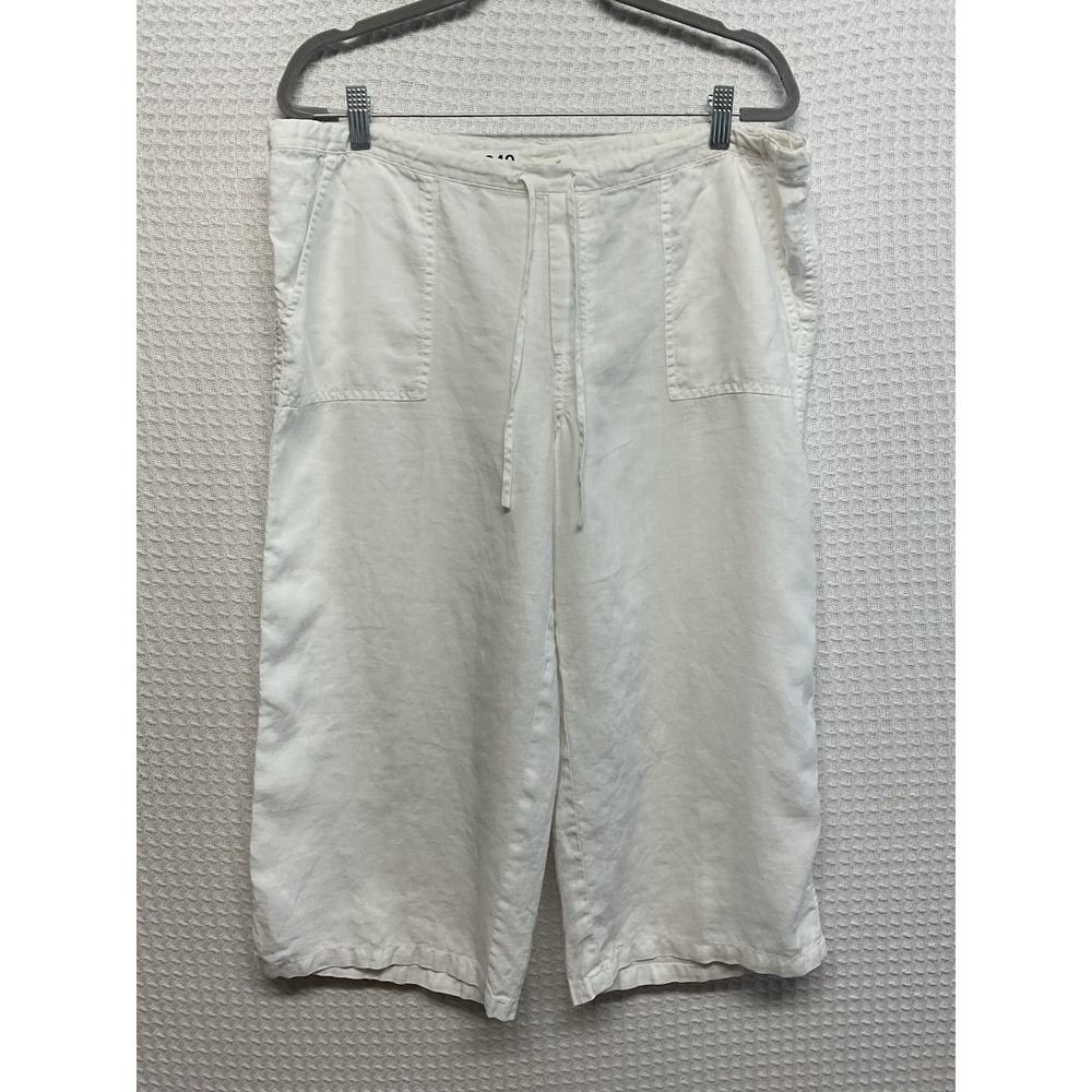 Victorias Secret London Jean Women's Large‎ White Linen Wide Leg Capri Lagenlook